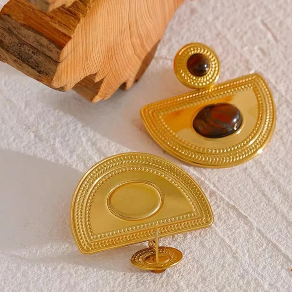 Tiger Eye Medusa 18K Gold Stainless Steel Waterproof Earrings - Picture 5 of 7